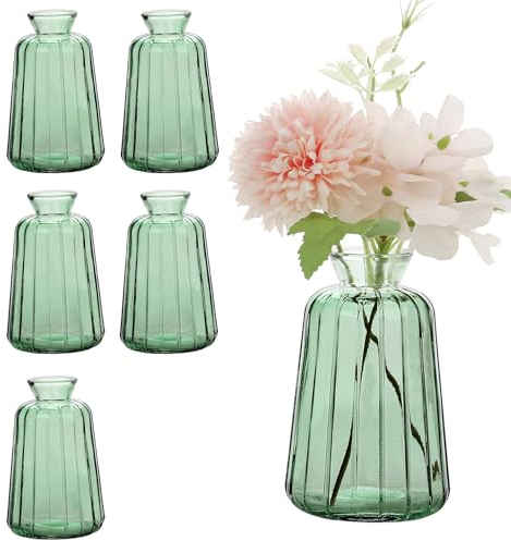 Avmvnvc Lot de 6 petits vases en verre pour décoration de table de mariage - Style vintage - Mini vases en verre pour décoration de table - Vert