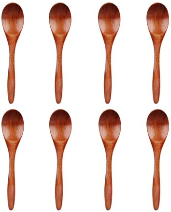 NIYATA 8 cucchiai piccoli in legno, cucchiaio da miele in legno, cucchiaio per miele, per mangiare, bere tè e caffè, condimenti, per la cucina, liscio e non fa male alla bocca, 14,5 cm