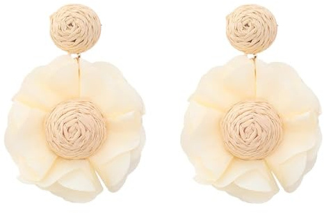 TOFBS Handgefertigte Blumen Ohrringe Stoff Ohrstecker Damen Schmuck Elegante Textil Blüten Ohrschmuck Naturstil Accessoires