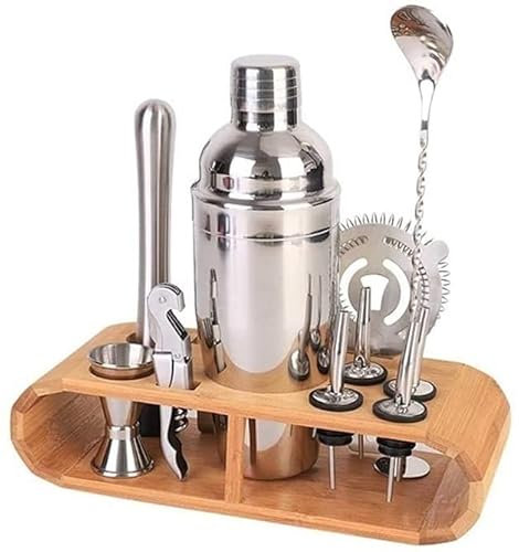 ZGYOZMNG Bartender Kit, 12 Piece Cocktail Shaker Set with Bamboo Stand, Stainless Steel Bar Set Cocktail Kit, Mixology Bartendering Kit for Home Party, Bar Party, Travel Gifts for Men Dad -25OZ