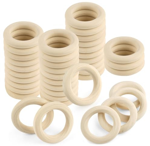40 Stück Holzringe Set, 55mm Holzringe zum Basteln, Holzring Hölzern, Natürlich Holz Ringe, Holzringe Makramee, Natürliche Bastelring für Makramee Armband, Hölzern Kreis Ringe, für DIY, Handwerk