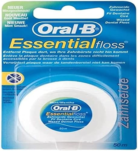Oral-B Essentialfloss Zahnseide Mint gewachst 50 m, Weiss (Packung mit 5)