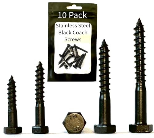 M5 x 40mm Black Stainless Steel Coach Screws – Heavy Duty Hex Head Fixing Bolts for Wood, Masonry, Brick, Concrete & TV Wall Mounting – 10 Pack