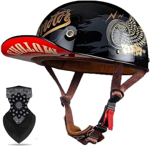 Labzaa Halb Offener Motorrad-Helm Vintage Open Face Retro Style für Männer und Frauen - DOT/ECE-zugelassen für Bike Cruiser Chopper Moped Scooter ATV A M