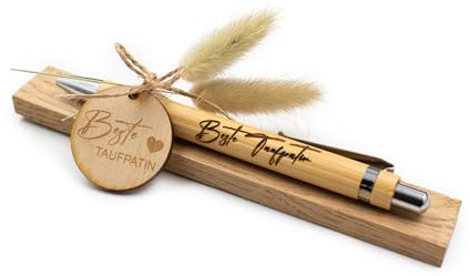 VmG-Store Holz Kugelschreiber als Geschenkidee zum Muttertag Mama Vatertag Geburtstag Papa Oma und Opa Arbeitskollege Freundin Freund (Ohne Wunschname, 17 Beste Taufpatin)