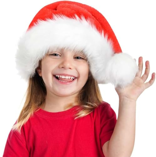 Jonami Gorro de Papá Noel para niños de 3-4 años, de peluche, color rojo, para niños, talla única, accesorio de Navidad