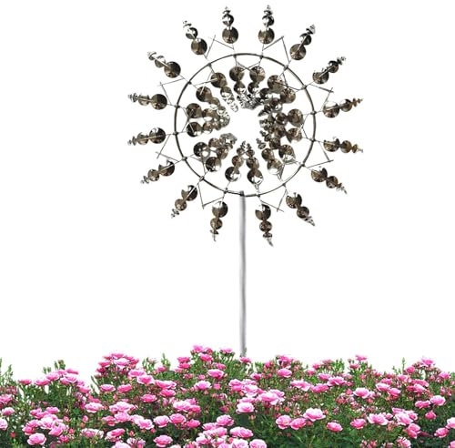 Moulin à vent en métal, moulin à vent magique, moulin à vent en métal unique et magique, sculpture cinétique alimentée par le vent, spinner magique pour gazon, sculptures de vent cinétiques en