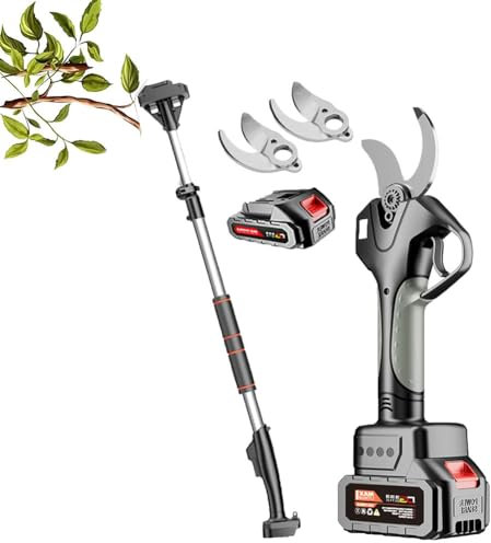 Electric Pruning Shears - 40mm Garden Secateurs with Telescopic Pole, 10-12 Hour Battery Life, Ideal for Hedge and Orchard Care, Includes 2 Batteries for Extended Use