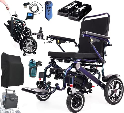 Nuovo colore gradiente sedie a rotelle elettriche, portata di 30 km con 2 batterie al litio, solo 19 kg, 500 W, sedia a rotelle elettrica pieghevole, Airline Approved, con manico telescopico e