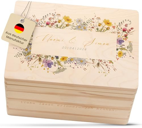Amari ® Personalisierte Erinnerungsbox aus Holz | Blütenmeer | Individuelles Hochzeitsgeschenk Erinnerung Hochzeit Personalisiertes Holzkiste