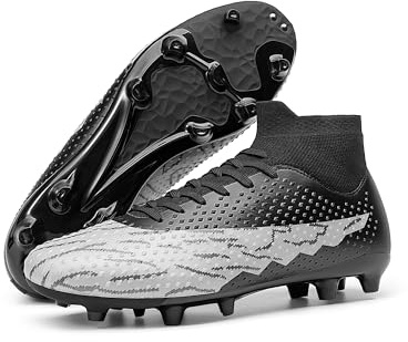 DREAM PAIRS Men's Firm Ground Soccer Cleats High-top Football Cleats FG/AG Professional Training Outdoor Lightweight Soccer Shoes,Size 10.5,Black/Light Grey,DMUMSO2404