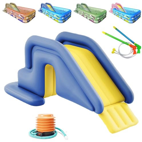 Scivolo d'Acqua Gonfiabile, Set di Scivoli Gonfiabili in PVC per Piscina 2025, per Esterni E Interni, con Pompa A Pedale E Pistola Ad Acqua, Accessori Essenziali per L'Acqua Estiva(Blue)