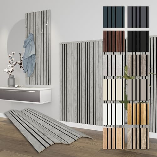 HEXIM Akustikpaneele 8 Stück 138,5x60cm Holz Mila - flexible Holzpaneele Platten Wandpaneele Wanddeko Wand Kombipaneel Wandverkleidung Schalldämmung Akustikfilz grau (6.64m² Chicago Concrete)