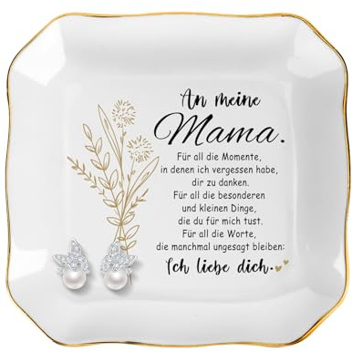 HSDSH Portagioie in ceramica, regalo per la festa della mamma, regalo di compleanno per la mamma, piatto decorativo, vassoio portagioie con scritta, regalo di ringraziamento per la mamma per il