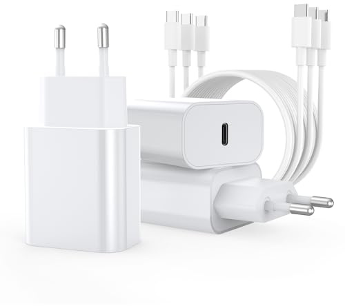 BHHB 20W Chargeur USB C, Bloc d'alimentation Adaptateur Conçu pour A-pple, Prise USB C Rapide Compatible avec i-Phone 17/16/15/14/13 Pro Max, Air-Pods i-Pad, Samsung Galaxy S25/24/23(3 Pack+Cable)
