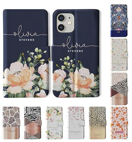 Tirita Personalised Wallet Phone Case For iPhone 17e 17 16 15 14 13 12 11 SE 2020/2022 X 8 Pro Max Plus Mini - Custom Case, Vegan Leather Flip Cover With Custom Name or Initials - With Card Holder