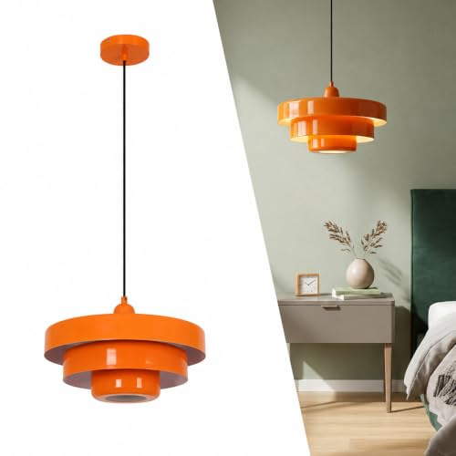 BARCELONA LED Pendelleuchte MACARRON E27 Bauhaus Orange | Metall, 3-lagiger Schirm, Höhenverstellbar, Max.40W, Für Wohnzimmer, Esszimmer, Schlafzimmer, Restaurant, Hotel
