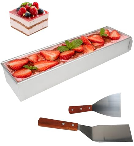 Tiramisu rektangulär bakform i aluminiumlegering, med 2 spatel och avtagbar sidodel, justerbar rektangulär bakram för skum