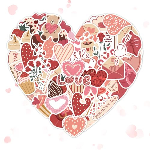 AKONE 116 Stück Love Sticker Valentinstag, Liebe Aufkleber, Cute Herz Sticker Set, Wasserfeste Vinyl Aufkleber für Scrapbook, Handyhülle, Tagebuch, Laptop, Gitarre DIY Dekoration