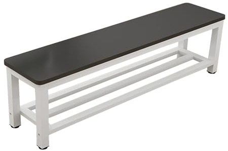Modern träbänk med metallben snygg skoförvaring bänk mångsidig köksentré/matsal sittplatser svart och vit 160 cm lång