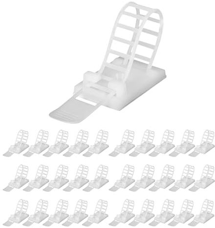 Reochips 30 Pcs White Adhesive Nylon Cable Zip Ties Adjustable Reusable Cable Management Clips Adhesive Cable Holders for Tidy Electrical & Data Cables Wall/Desk/TV Cable Management(White)