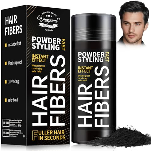 Fibras Capilares, Hair Fiber, Polvo Voluminizador para el Pelo, Polvos Volumen Texturizantes, Llena y engrosa su Cabello, Para Mujeres y Hombres, Ligero, No Pegajoso(Negro)