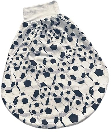 Landhuis Handmade – Baby Pucksack Fußball – gefütterter Strampelsack aus Baumwolljersey – hellgraues Bündchen – weich & gemütlich für Babys bis ca. 8 Monate
