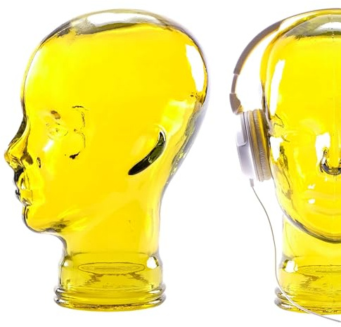 DESIGN DELIGHTS KOPFHÖRERSTÄNDER | Glas, Transparent Gelb | Deko Kopf, Glaskopf, Headset Halter, Retro Kopfhörer Ständer, Headset Halterung, Gaming Disyplayständer