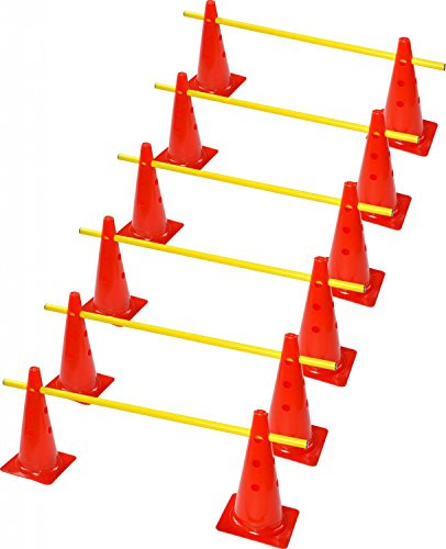 RHINOS sports Steckhürdenset, 12 Multifunktionskegel (30 cm) inkl. 6 Trainingsstangen (1 m)