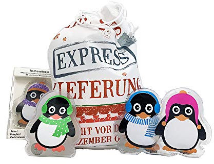 itsisa Taschenwärmer Pinguin (4er Set) & Geschenkbeutel Weihnachten - tolles Wichtelgeschenk, Weihnachtsges
