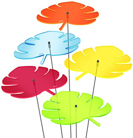 SUNPLAY Sonnenfänger - Monstera-Blatt - 5 Farben Set - Blau Gelb Grün Orange Rot - Ø 20 cm Durchmesser + Schwingstäbe