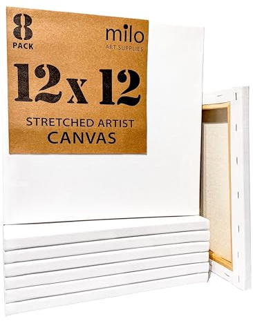 milo sträckt konstnärsduk | 30 x 30 cm | värdepaket med 8 dukar för målning, grundade och färdiga att måla, konsttillbehör för akryl, olja, blandade våta medier och hällning, 100% bomull med furu
