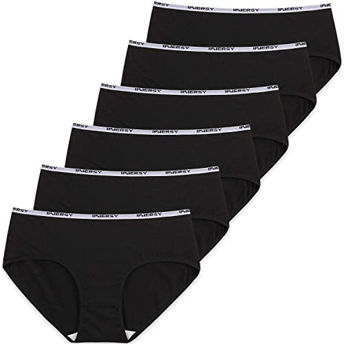 INNERSY Women Black Knickers Sexy Underwear Stretch Cotton Briefs Logo Panties Pack of 6 (12, 6 Black)