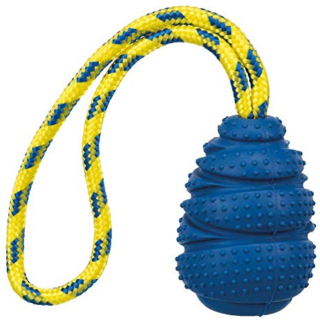 TRIXIE Hundespielzeug Jumper am Seil, aus Gummi – 9 cm, 30 cm, lime | Motiviert zu Bewegung und Spiel – ideal zum Werfen, Fangen und Tragen, drinnen wie draußen einsetzbar