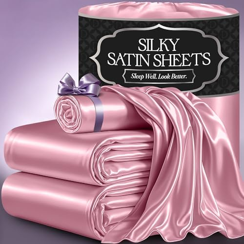 Satin-Bettwäsche-Set für Doppelbetten (3 Teile, 8 Farben), seidiges Satin-Bettwäsche-Set mit Kissenbezug, Satin-Spannbetttuch – rosa Satin-Spannbettlaken, Satin-Spannbettlaken, Twin, Satin-Bettwäsche