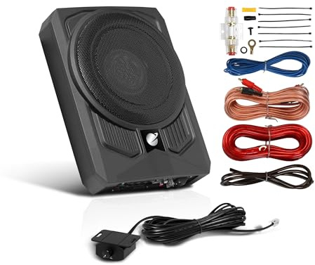 Planet Audio P10AWK 10 Inch Powered Under Seat Car Subwoofer - 1000 Watts, Single 4 Ohm Voice Coil, 8 Gauge Wire Installation Kit, Subwoofer Control
