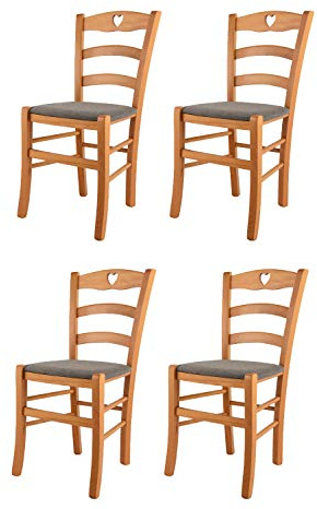 t m c s Tommychairs - 4er Set Stühle Cuore für Küche und Esszimmer, Robuste Struktur aus lackiertem Buchenholz im Farbton Honig und gepolsterte Sitzfläche mit Stoff in der Farbe Rehbraun bezogen