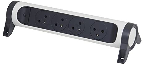 LEGRAND - Regleta giratoria con Interruptor de indicador LED, 4 Tomas de Superficie con Tierra, sin Cable, sin Enchufe, Color Blanco y Gris Oscuro