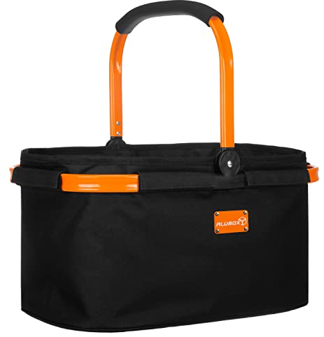ALUBOX Einkaufskorb 25 Liter BLACK EDITION - Polyester schwarz, Rahmen Aluminium orange