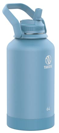 Takeya Actives 64 oz Vacuum Insulated Stainless Steel Water Bottle with Straw Lid, Premium Quality, Bluestone