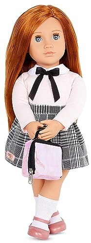 Our Generation Schülerin Puppe Carly - Bewegliche 46 cm Puppe mit Kleidung und Zubehör - rosa Pullover, Rock und Kniestrümpfe- Spielzeug ab 3 Jahren