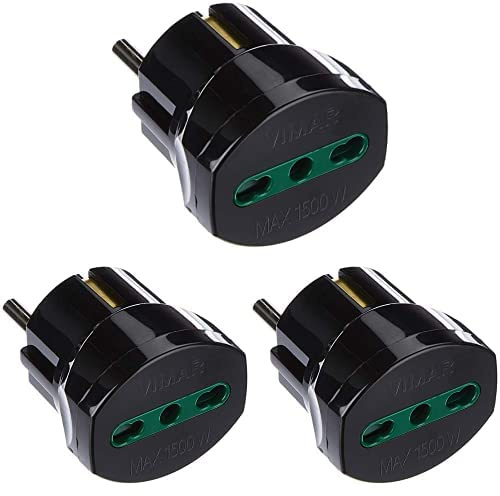 Vimar RI.00301N Adattatore elettrico tedesco/francese con protezione SICURY, Bpresa +P17/11 nero, Pacco da 3