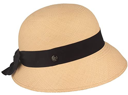 Breiter ORIGINAL Damen Panama Hut kleine Glocke Strohhut aus Ecuador Traditionell Handgeflochten UV-Schutz 50+