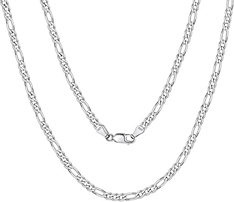 Bestyle glänzend Figarokette für Damen und Herren 3mm 61cm lang Halskette Hip Hop Kette mit Schmuckbox