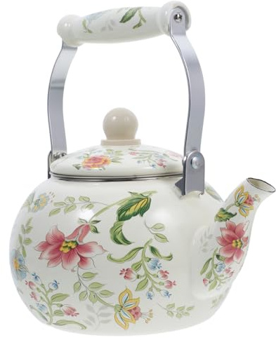 Angoily Bouilloire sifflante en porcelaine émaillée avec passoire - 2,5 l - Motif floral - Pour la cuisinière