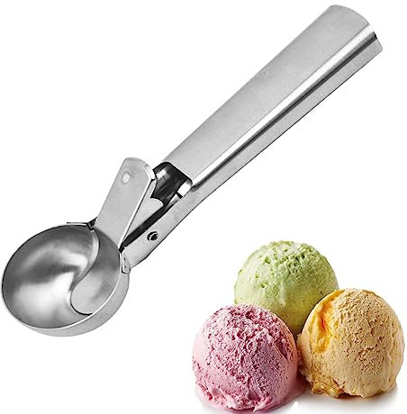 Cuillère à crème glacée,cuillère à biscuits en acier inoxydable,avec gâchette,gadget de cuisine, pour le yogourt glacé,les gelatos,les sundaes,les boulettes de viande,la purée de pommes de terre et