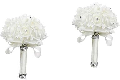 Warmhm 2stücke Echter Brautstrauß Aus Kunstblumen Realistische Hochzeitsdekoration Valentinstag Blumenarrangement Kunstblumenstrauß Für Hochzeit Zuhause Weiß Lebensnahe Simulation