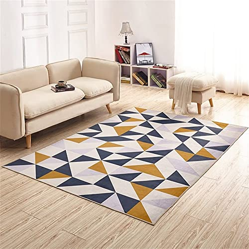 RUGMRZ Fußboden Vorleger Teppich Motiv grau gelb blau dreieck geometrisches Muster wohnzimmerzubehör rutschfest Bunte Teppiche 140X200CM