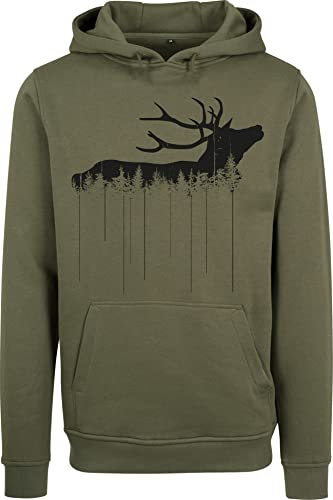 Baddery Jäger Pullover Herren - Waldhirsch - Jagd Geschenk Männer - Kleidung Zubehör (Olive 5XL)