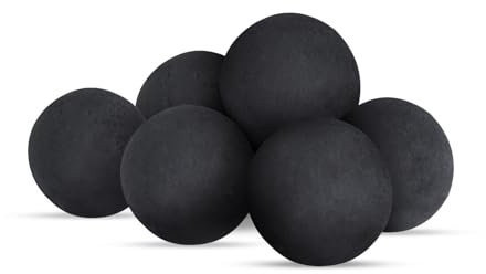 FlameDuty Bolas de fuego de cerámica para hoguera, juego de 6 piedras redondas reutilizables para hogueras interiores y exteriores o accesorios de chimenea, 5 pulgadas, color negro
